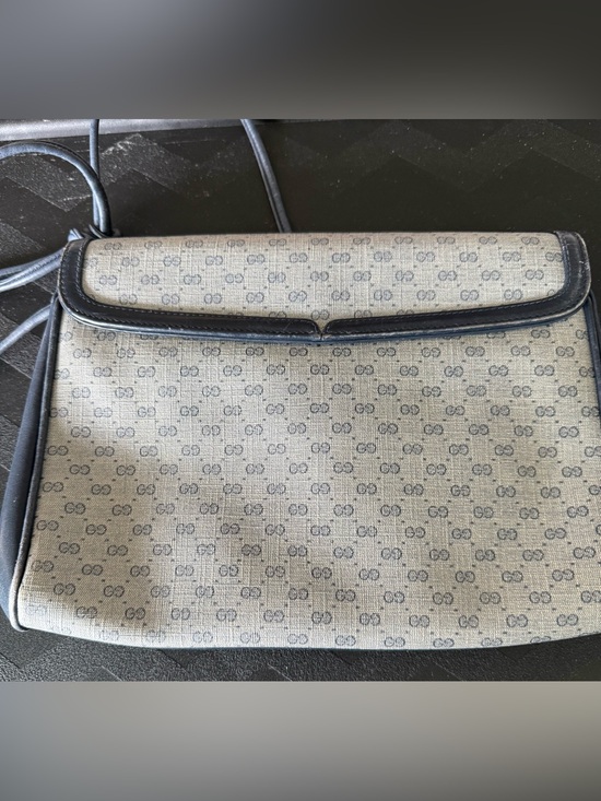 VINTAGE🔥Gucci Gray Crossbody Shoulder Bag with Black Trim main image 9